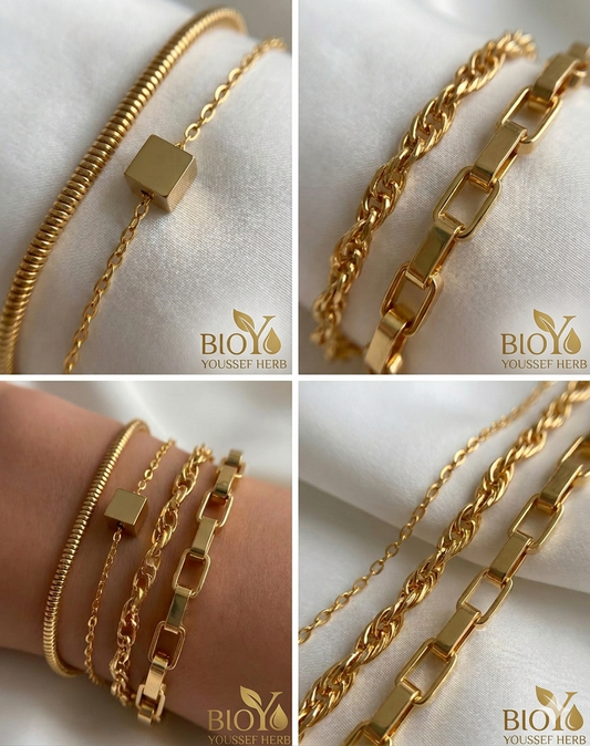 Elegant Gold Bracelet Set (4 Pieces) - Minimalist Multi-Layer Design