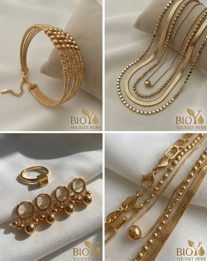 Elegant 4-Strand Layered Gold Bead Bracelet with Adjustable Clasp